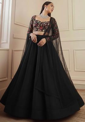 Black Embroidered Silk Lehenga Set