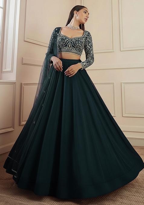 Blue Embroidered Georgette Lehenga Set