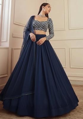 Blue Embroidered Net Lehenga Set