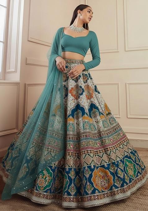 Blue Sequin Crepe Lehenga Set
