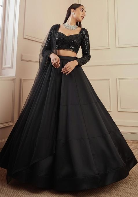 Black Sequin Net Lehenga Set
