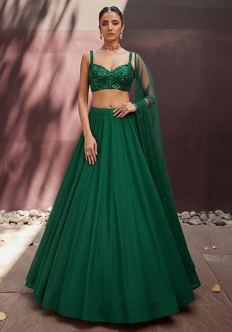 Blue Sequin Net Lehenga Set