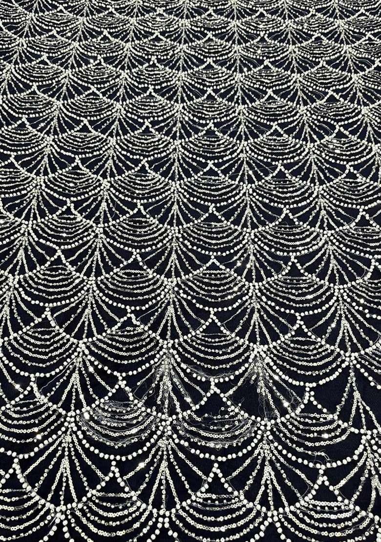 Dark Blue Embroidered Net Lehenga Set - Indya