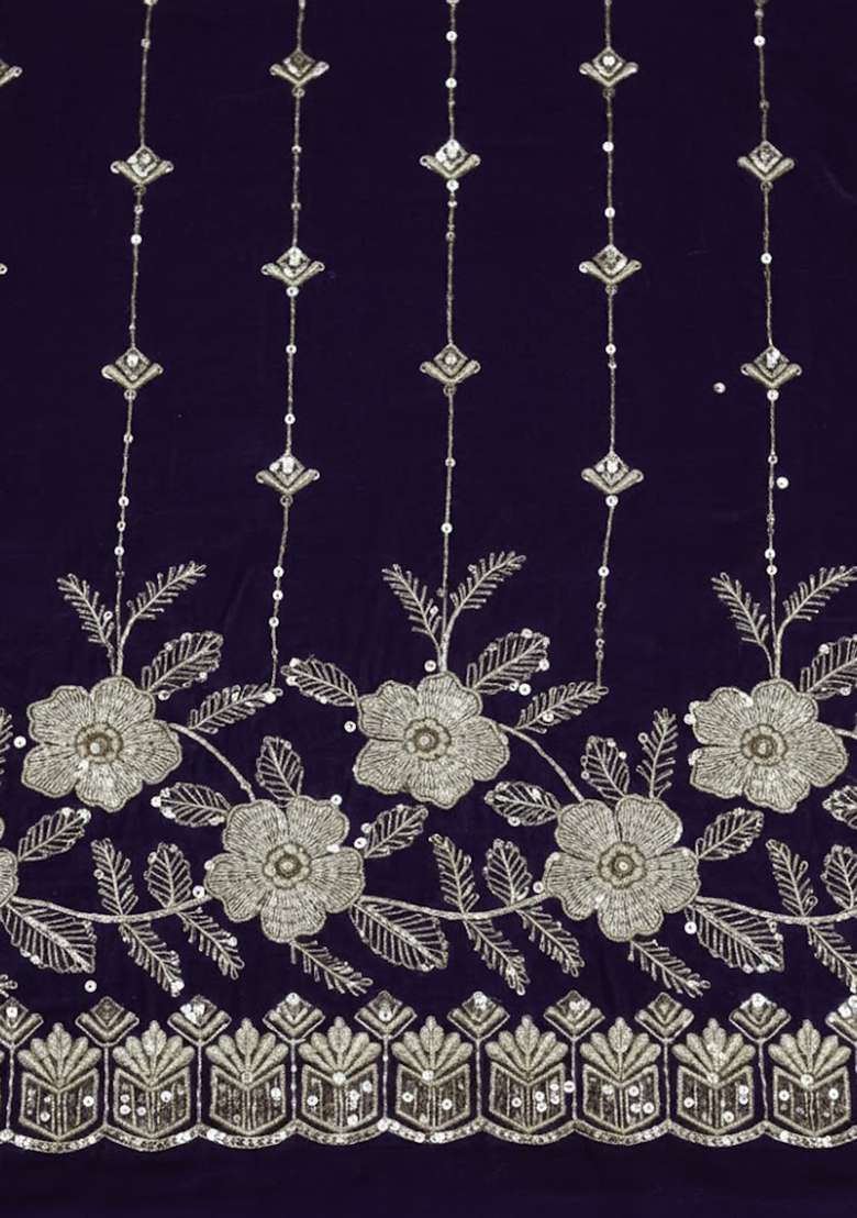 Deep Purple Embroidered Crepe Lehenga Set - Indya