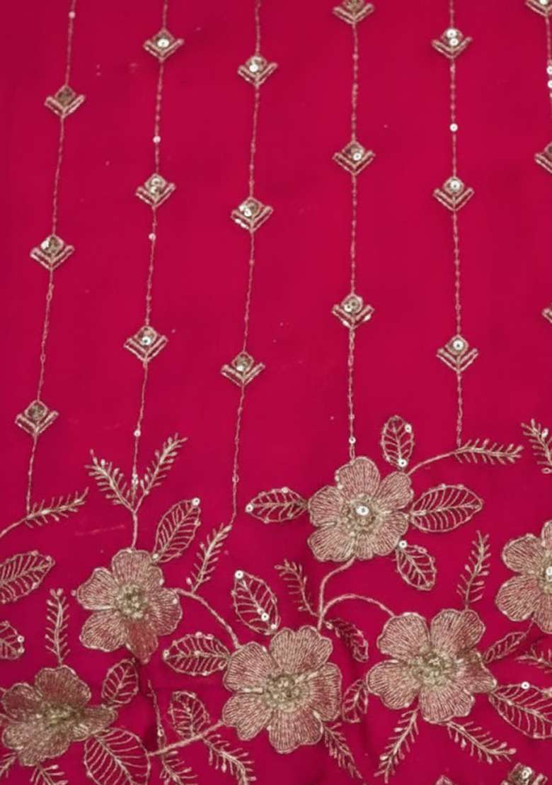 Crimson Red Embroidered Crepe Lehenga Set for Diwali and Festive Wear - Indya