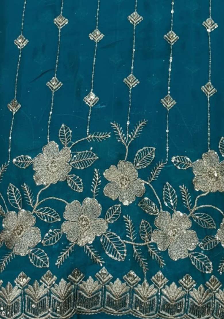 Teal Crepe Lehenga Set with Embroidered for Diwali | Wedding & Festive Wear - Indya
