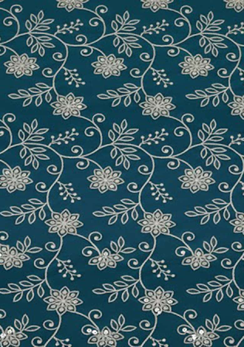 Teal Embroidered Poly blend Lehenga Set - Indya