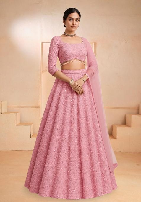 Dusty Rose Pink Sequin Net Lehenga Set