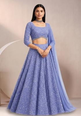 Dusty Blue Sequin Net Lehenga Set