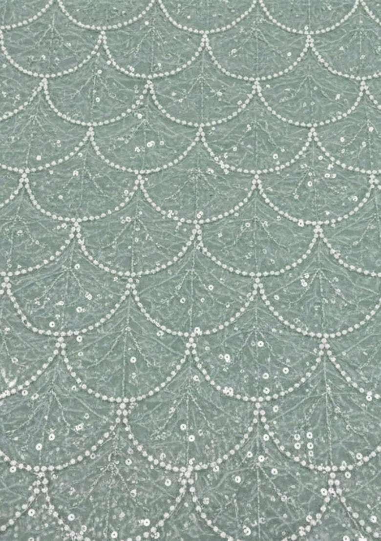 Sage Green Embroidered Net Lehenga Set - Indya