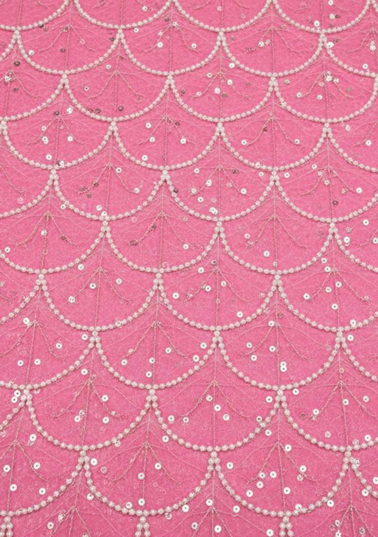 Hot Pink Embroidered Net Lehenga Set - Indya