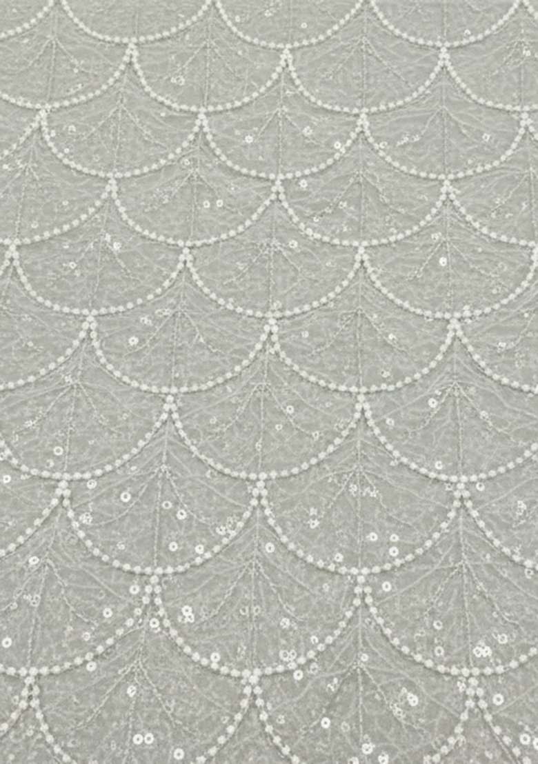 Silver Grey Embroidered Net Lehenga Set - Indya