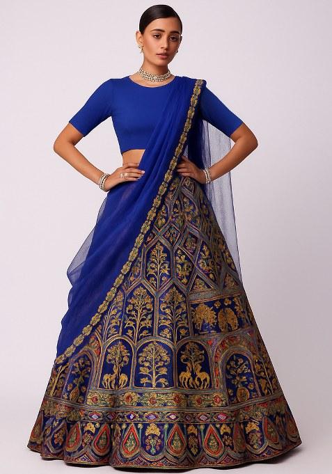 Royal Blue Zari Embroidery Crepe Lehenga Set