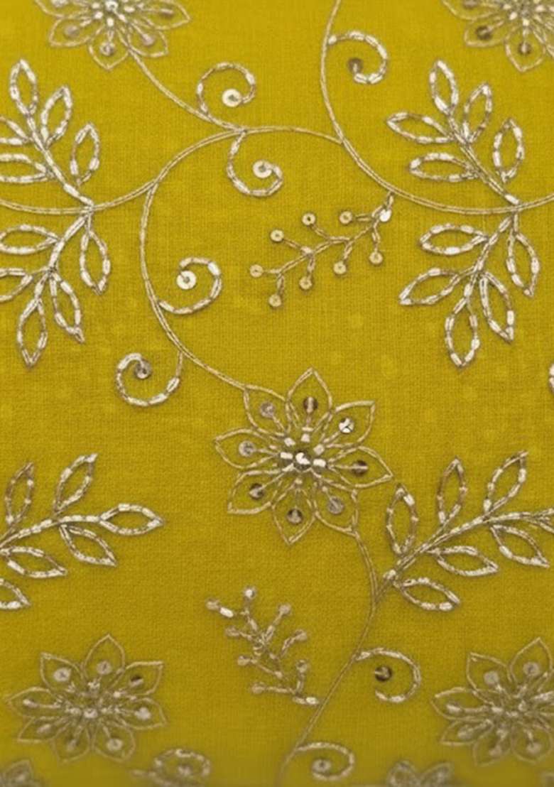 Bright Yellow Sequin Embroidery Poly blend Lehenga Set - Indya