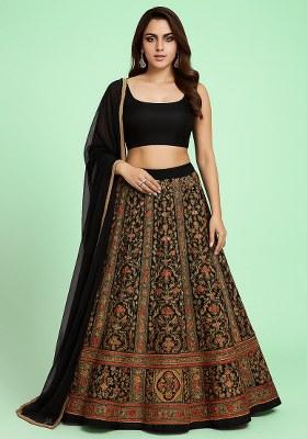 Black Zari Embroidered Crepe Lehenga Set