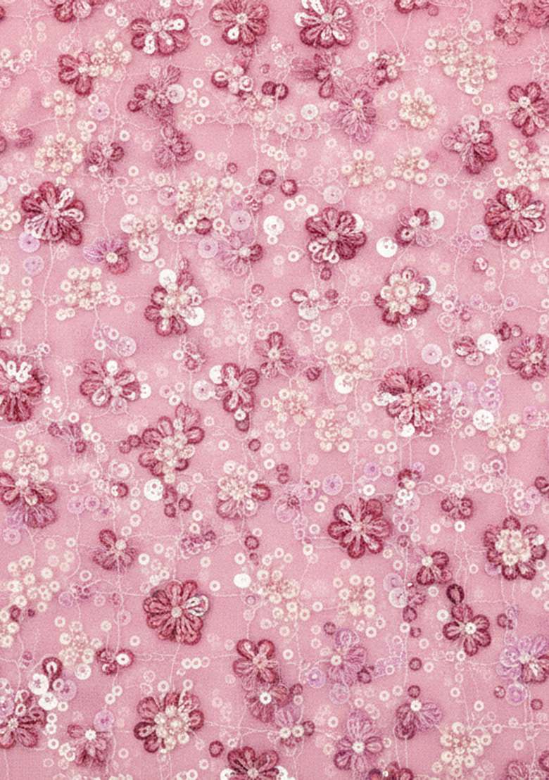 Dusty Rose Pink Sequin Embroidery Net Lehenga Set - Indya