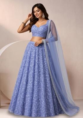 Powder Blue Sequin Embroidery Net Lehenga Set