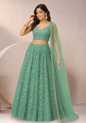 Mint Green Sequin Net Lehenga Set