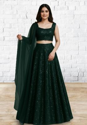 Green Sequin Embroidery Net Lehenga Set
