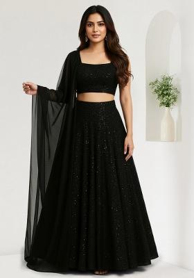 Black Sequin Net Lehenga Set