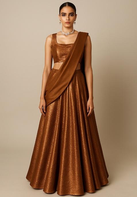 Bronze Brown Sequin Lycra Lehenga Set