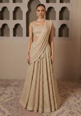 Champagne Sequin Lycra Lehenga Set