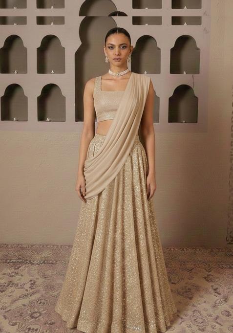 Champagne Sequin Lycra Lehenga Set