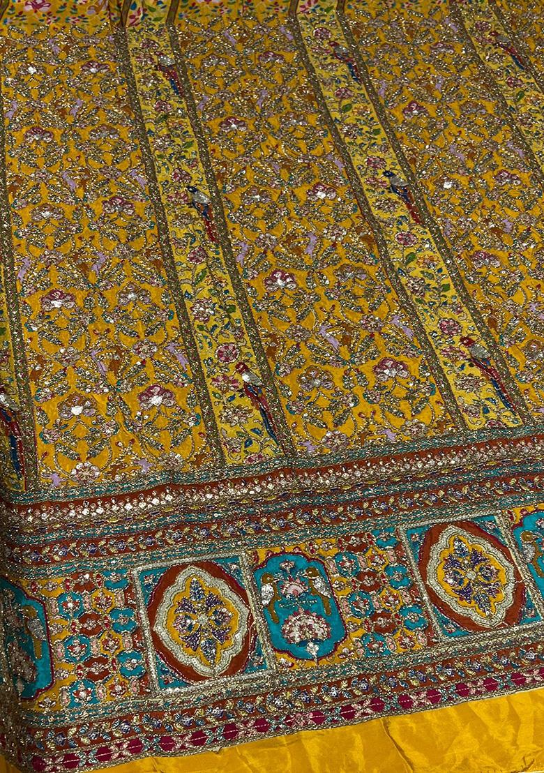 Yellow Embroidered Crepe Lehenga Set - Indya