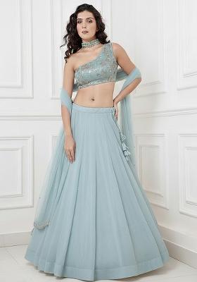Blue Embroidered Silk Lehenga Set
