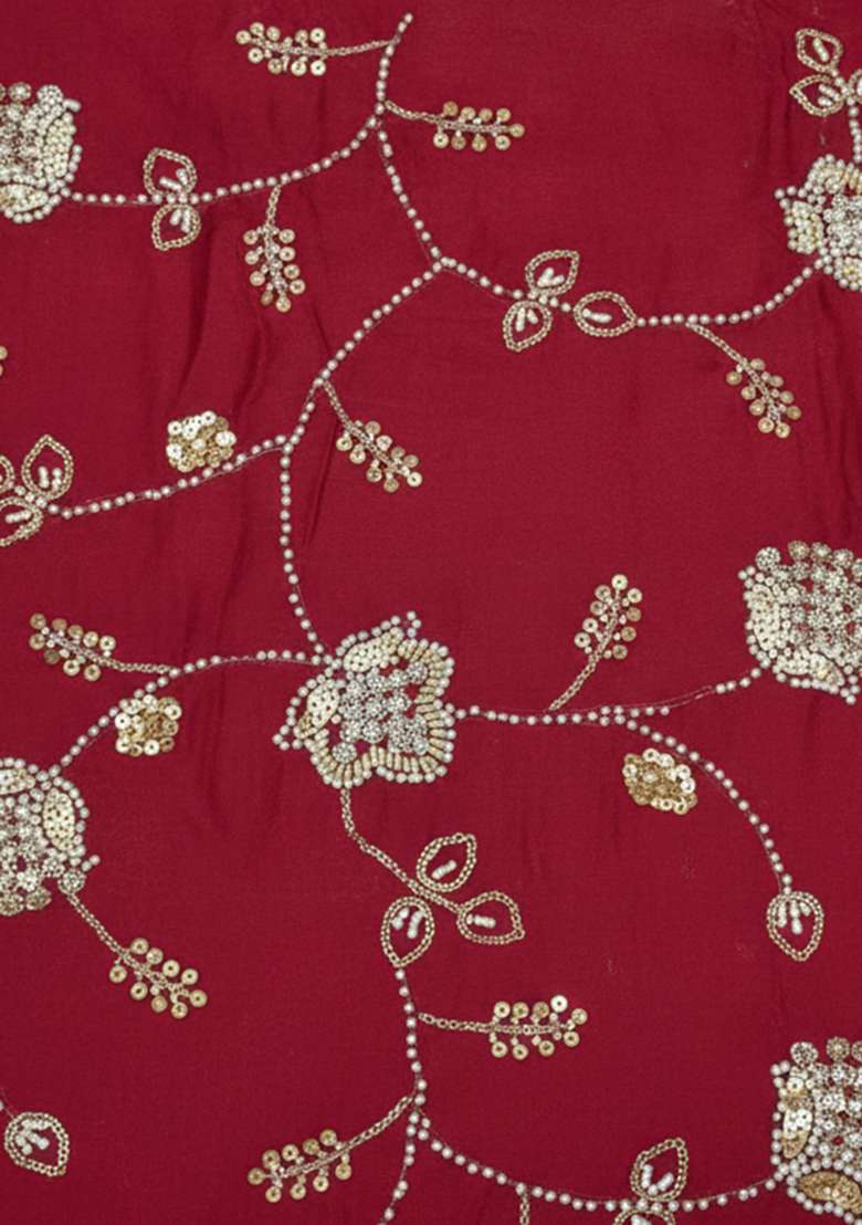 Red Embroidered Silk Blend Lehenga Set - Indya