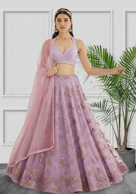 Lavender Embroidered Silk Lehenga Set
