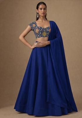 Navy Blue Embroidered Crepe Lehenga Set
