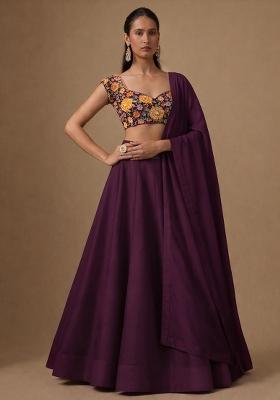 Purple Embroidered Crepe Lehenga Set