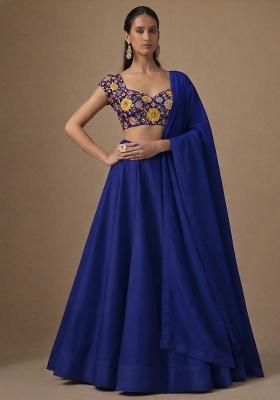Navy Blue Embroidered Crepe Lehenga Set