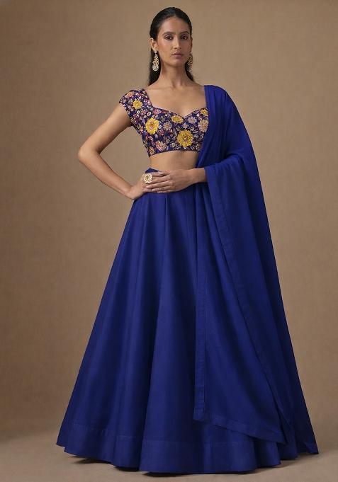 Navy Blue Embroidered Crepe Lehenga Set