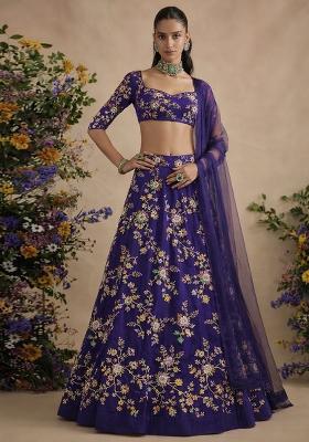 Purple Embroidered Crepe Lehenga Set