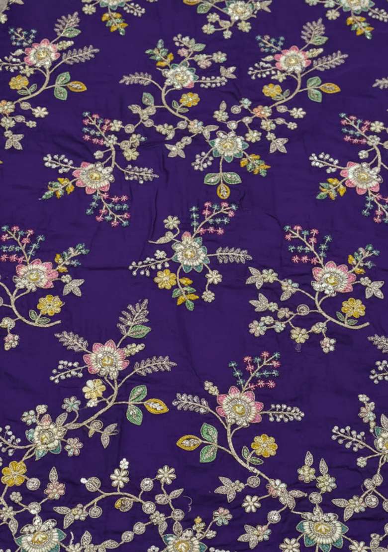 Purple Embroidered Crepe Lehenga Set - Indya