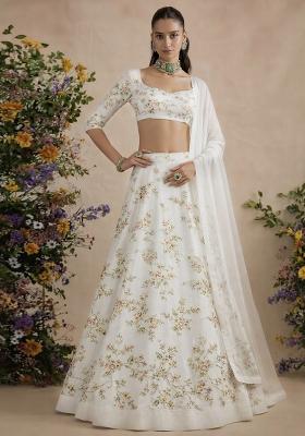 White Embroidered Crepe Lehenga Set