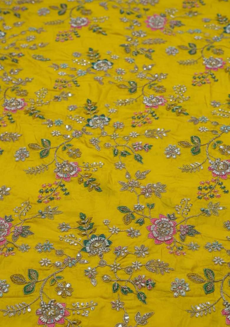 Yellow Embroidered Crepe Lehenga Set - Indya