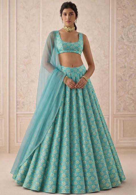 Blue Brocade Lehenga Set