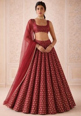 Red Brocade Lehenga Set