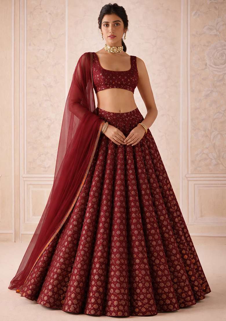 Red Brocade Lehenga Set - Indya