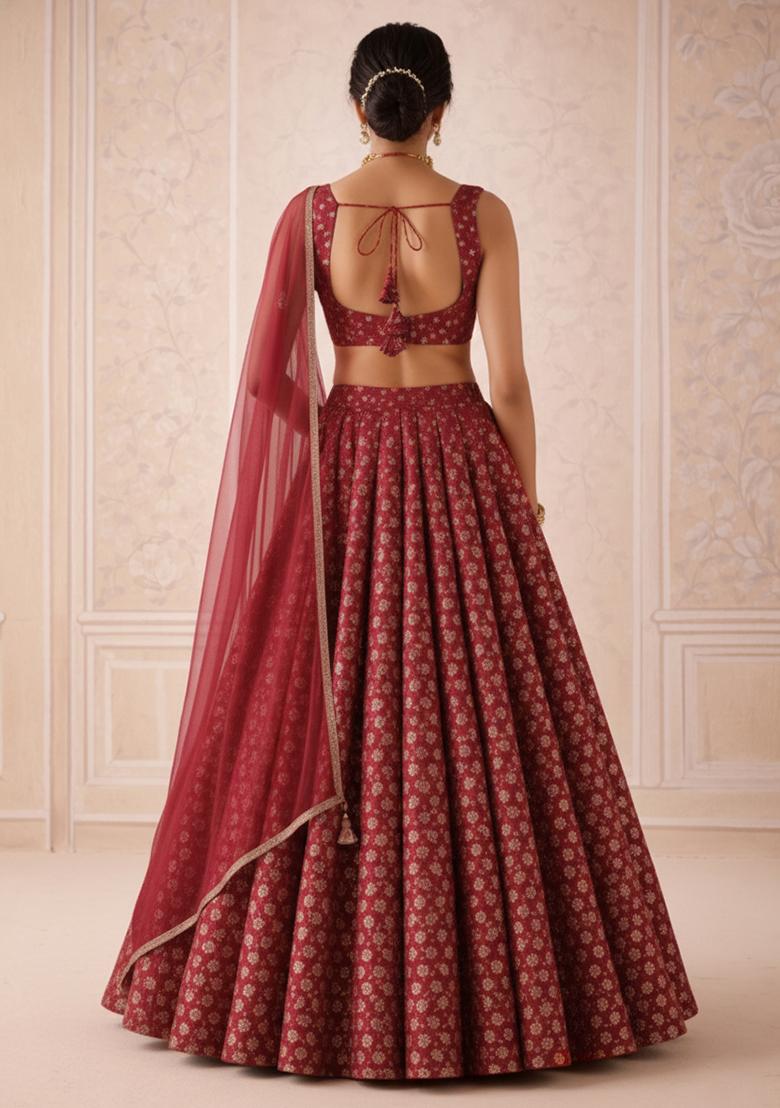 Red Brocade Lehenga Set - Indya