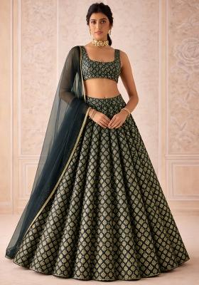 Dark Blue Brocade Lehenga Set