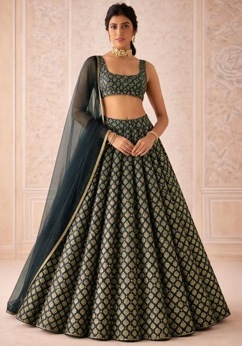 Dark Blue Brocade Lehenga Set