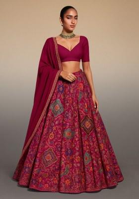Maroon Printed Crepe Lehenga Set