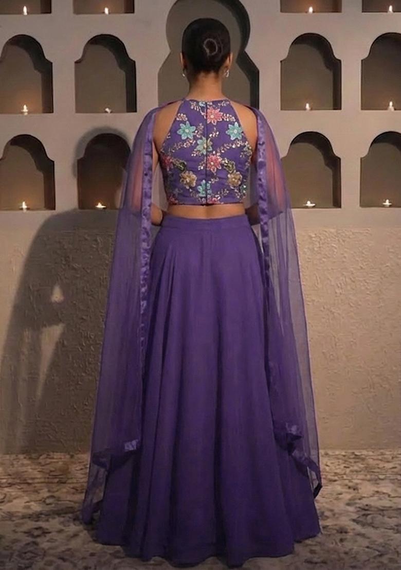 Purple Embroidery Blouse CREPE Lehenga Set - Indya