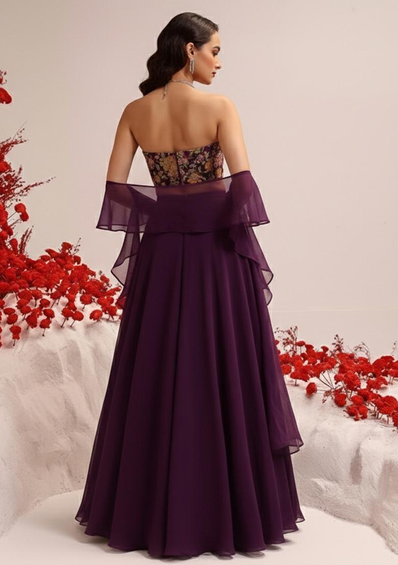 Purple Viscose crepe Solid Lehenga Set With Embroidery Blouse - Indya