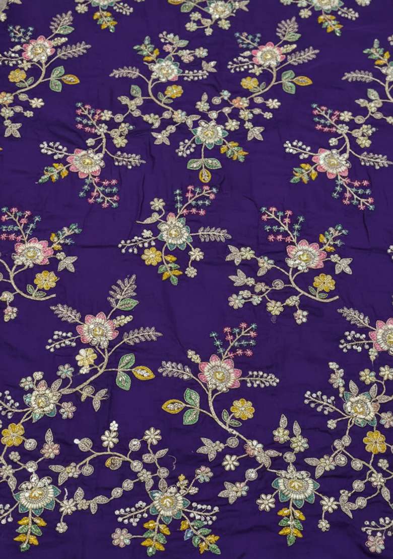 Purple Embroidery Crepe Lehenga Set for Diwali and Festive Wear - Indya