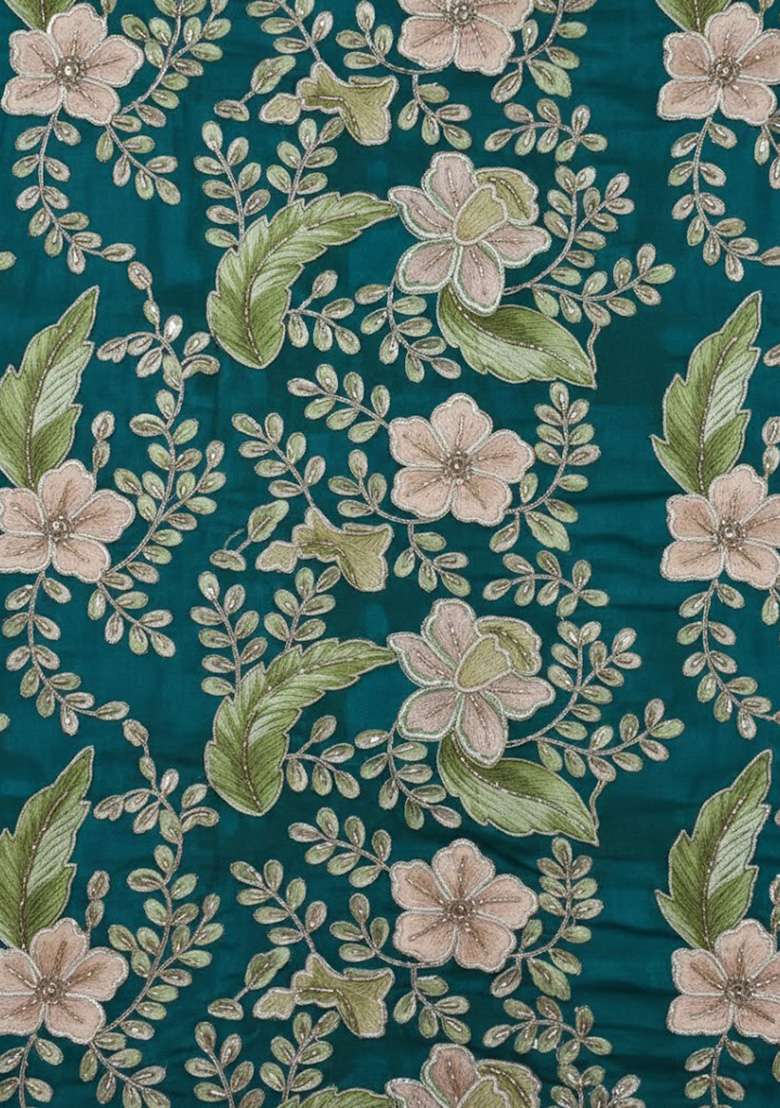  Rich Teal Crepe Solid Lehenga Set With Embroidery Blouse - Indya